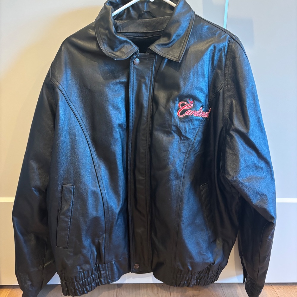 St. Louis Cardinal U.S.A. Leather Jacket Men's Size Large Removable Fleece VTG
